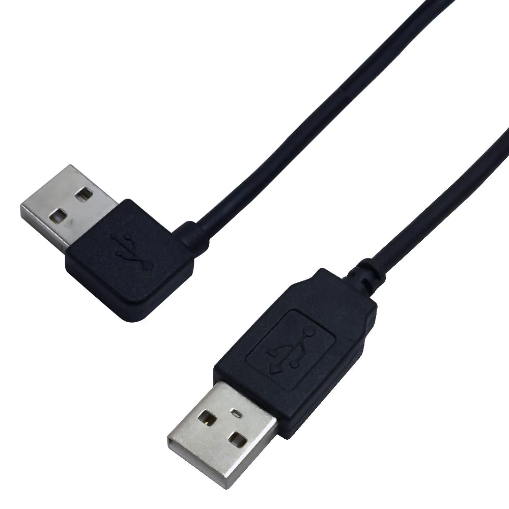 USB 2.0 A Straight Male to A Right/Left Angle Male Cable - Black