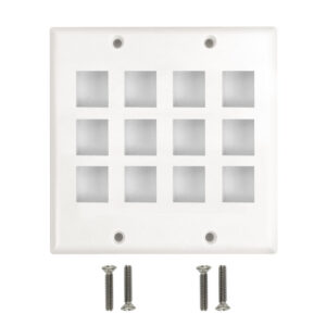 Wall Plate Flush Style, 12-Port Keystone Double Gang - White