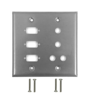 Double Gang - 3x ICDB Cutout  - 4x 3/8 inch Hole - Stainless Steel Wall Plate