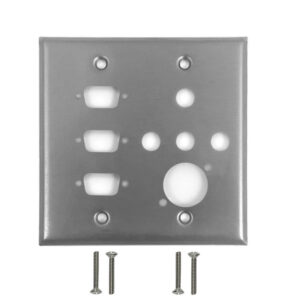 Double Gang - 3x DB9 Cutout  - 4x 3/8 inch Hole - 1x XLR - Stainless Steel Wall Plate