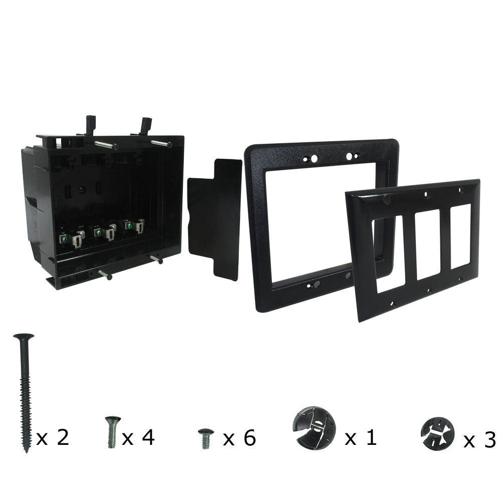 Recessed Box, Triple Gang - Enclosed Back for A/V or Power - Black - Image 2
