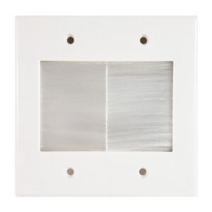 Cable Pass-through Wall Plate, Brush Style, Double Gang Decora - White