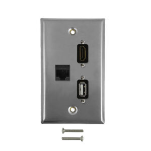 Single Gang SS Wall Plate Kit (1x HDMI, 1x USB, 1x CAT6)