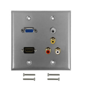 VGA, HDMI, 3.5mm + RCA Composite + Left/Right Audio Double Gang Wall Plate Kit - Stainless Steel